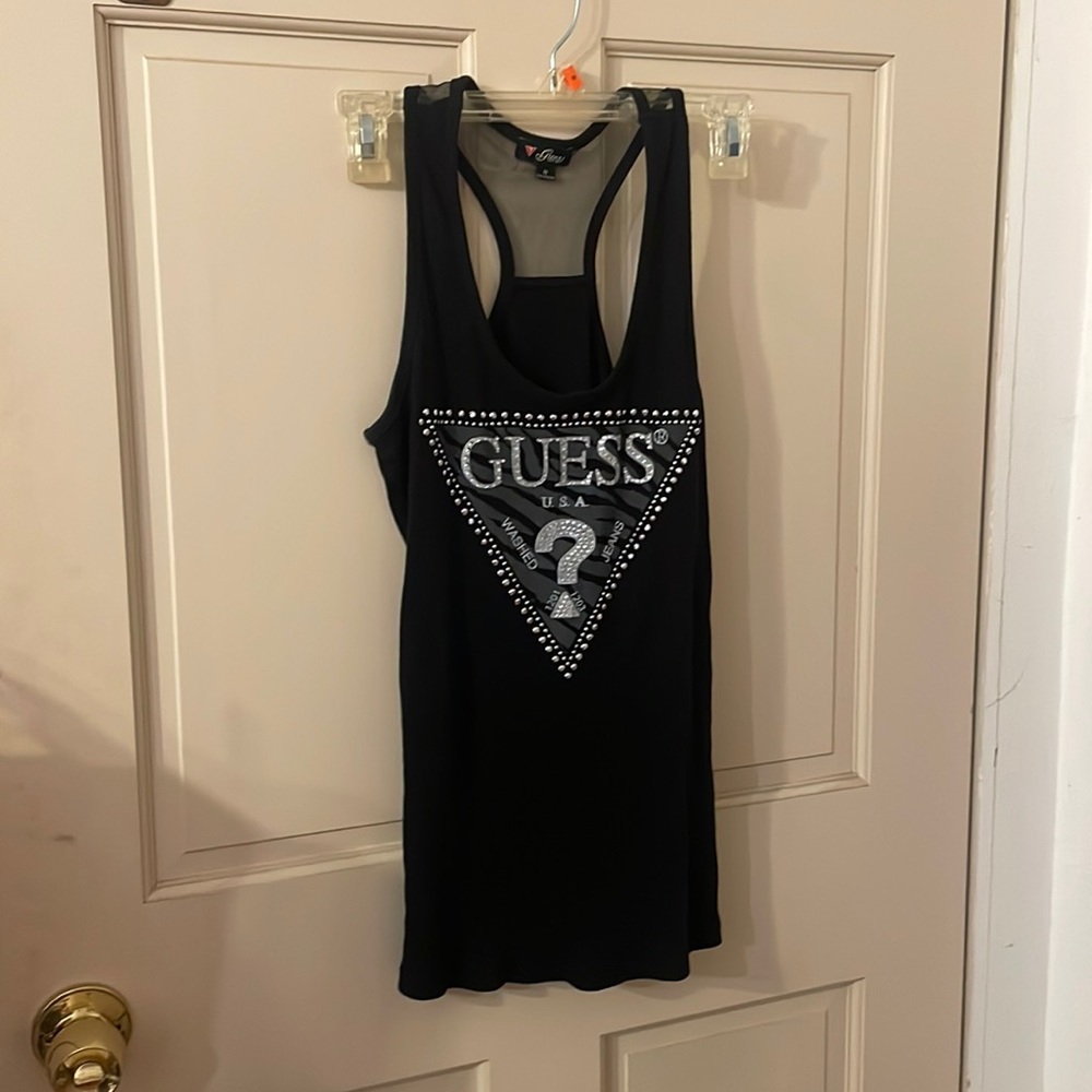 Vintage Guess Rhinestone Black Tank Top Size: M 7/8 USED!